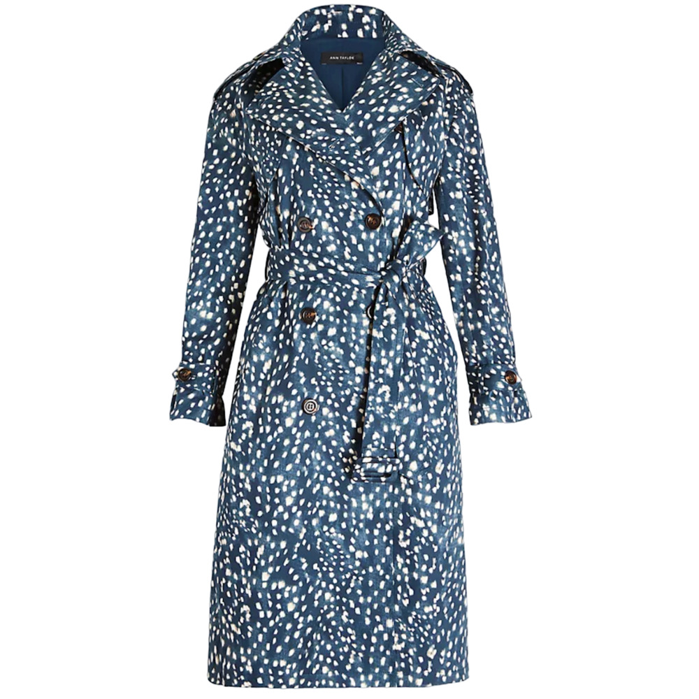 NEW ANN TAYLOR BLUE IVORY SPOTTED MODERN TRENCH COAT JACKET SIZE XXL